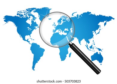 World Map Magnifying Glass Illustration