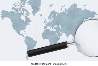 World map with a magnifying glass pointing at Nauru. Map of Nauru with the flag in the loop. Vector illustration.