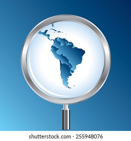 World Map with magnifying glass - South America