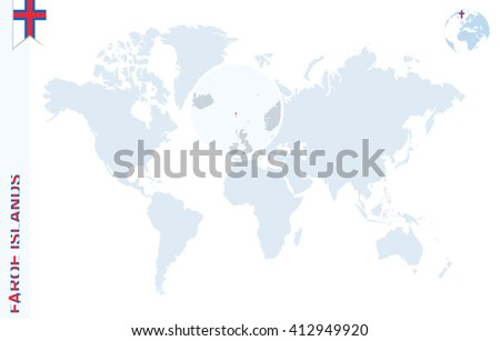 World Map Magnifying On Faroe Islands Stock Vector Royalty