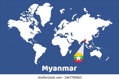 World map with magnifying on Myanmar 