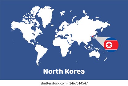 World map with magnifying on North Korea