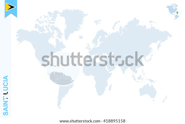 World Map Magnifying On Saint Lucia Stock Vector Royalty Free