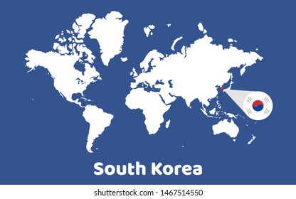 World map with magnifying on South Korea
