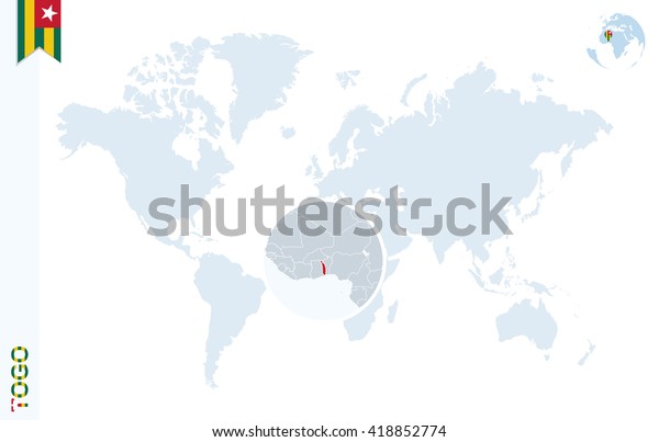 World Map Magnifying On Togo Blue Stock Vector Royalty Free