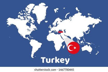 World map with magnifying on Turkey