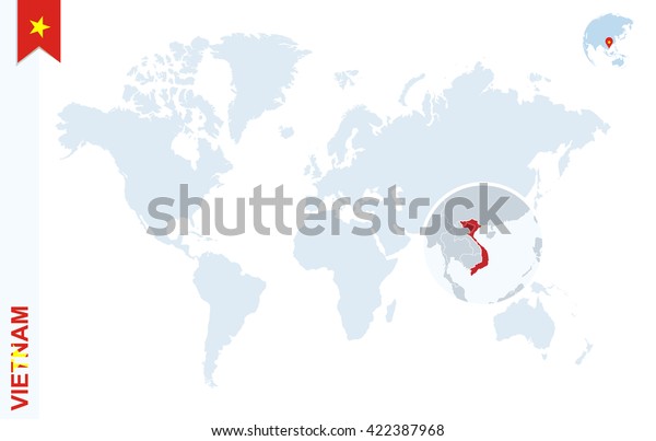 World Map Magnifying On Vietnam Blue Stock Vector Royalty Free