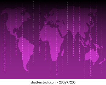 World map with many numbers violet