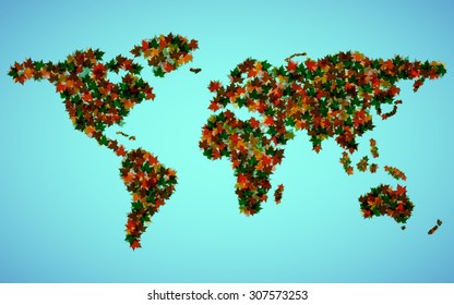 World map of maple leaves. Vector background. Eps 10