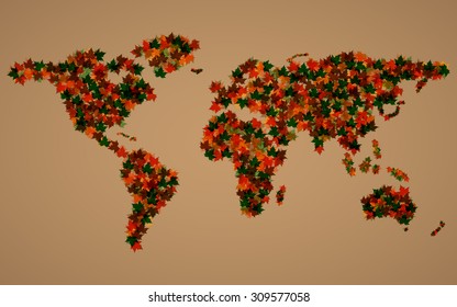 World map of maple leaves. Vector background. Eps 10