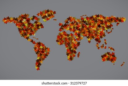 World map of maple leaves. Vector background. Eps 10