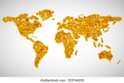 World map of maple leaves. Vector background. Eps 10