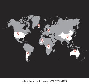 World map with marker. Vector