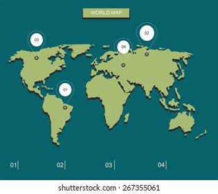 World map with markers.