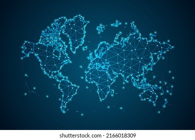 World Map - World Map mash line and point scales on blue technology background. Wire Frame 3D mesh polygonal network line, design sphere, dot and structure -  Vector illustration eps 10