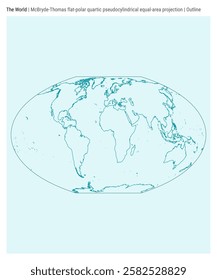 World Map. McBryde-Thomas flat-polar quartic pseudocylindrical equal-area projection. Outline style. High Detail World map for infographics, education, reports, presentations. Vector illustration.