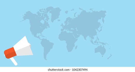 World map with megaphone icon
