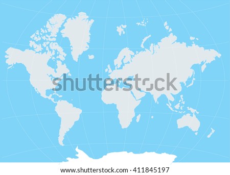 World map with meridians vector illustration. Flat design