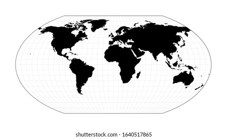 World map with meridians. Wagner VI projection. Plain world geographical map with graticule lines. Vector illustration.
