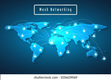 World map mesh network connection as global business, technology and composition concept. Vector Illustration.