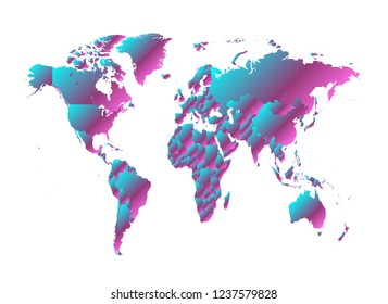 World map metallic neon gradient color, new trend design 2019