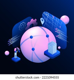 World Map for Metaverse Illustration. The Metaworld Revolves Around a Globe. Vector illustration