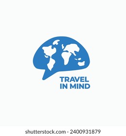 World map in mind logo. Traveling plan, thinking about vacation vector icon, poster illustration