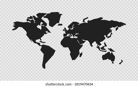 World map minimalism style on  transparent backdrop. Abstract global education flat icon.