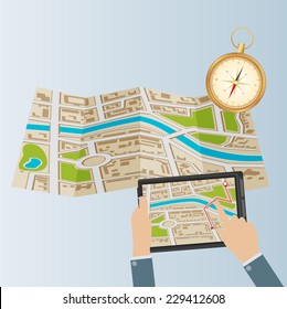 World Map. Mobile GPS Navigation. Tablet PC and Mobile Phone.