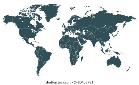 World map. Modern black vector map. Silhouette map