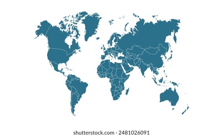 Mapa del mundo. Mapa azul moderno. Mapa de silueta.