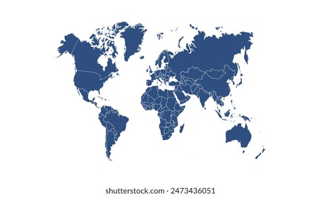 World map. Modern blue vector map. Silhouette map	