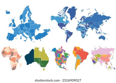 Mapa mundial. Mapa de color moderno. Continentes del mundo sobre fondo blanco.