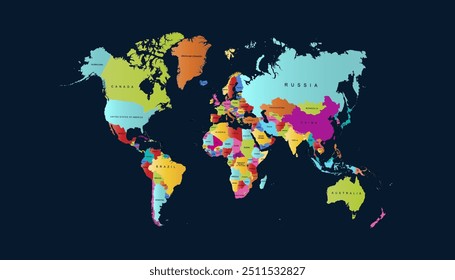 Mapa do mundo. Mapa moderno do vetor de cores. Mapa da silhueta