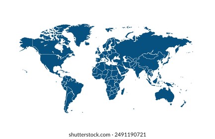World map modern color,isolated on white background for website layouts,background,education, precise,customizable,Travel worldwide,map silhouette backdrop,earth geography, political,reports.