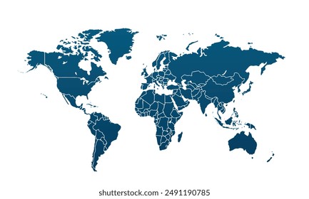 World map modern color,isolated on white background for website layouts,background,education, precise,customizable,Travel worldwide,map silhouette backdrop,earth geography, political,reports.