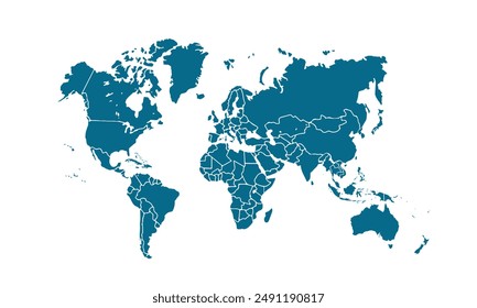 World map modern color,isolated on white background for website layouts,background,education, precise,customizable,Travel worldwide,map silhouette backdrop,earth geography, political,reports.