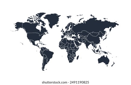 World map modern color,isolated on white background for website layouts,background,education, precise,customizable,Travel worldwide,map silhouette backdrop,earth geography, political,reports.
