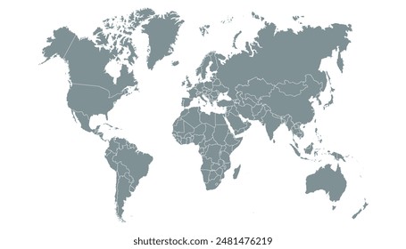 World map. Modern grey map. Silhouette map