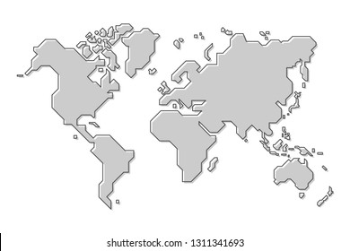 World map . Modern simple cartoon and outline style . Vector .