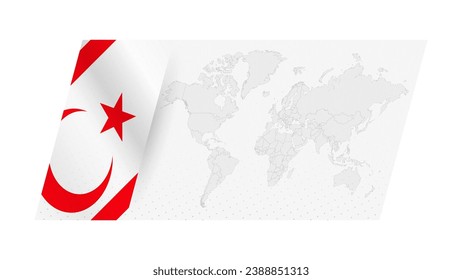 Mapa mundial de estilo moderno con bandera del norte de Chipre a la izquierda.