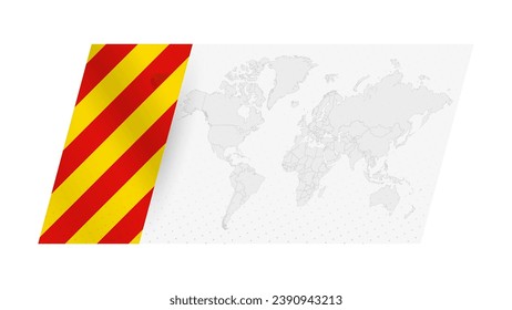 World map in modern style with flag of Catalonia on left side.