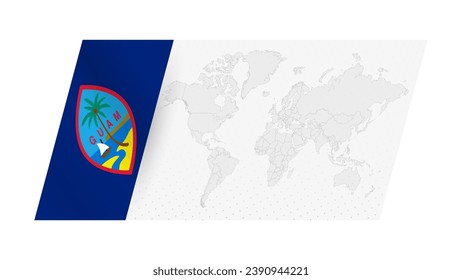 World map in modern style with flag of Guam on left side.