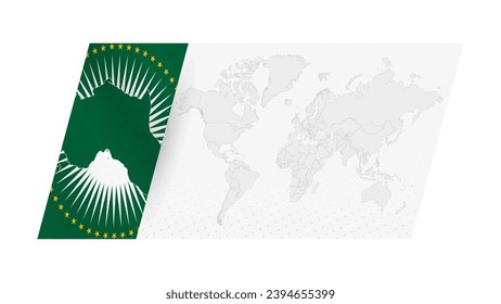 World map in modern style with flag of African Union on left side.