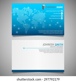 World Map Modern Technology Future Creative Design Simple Business Card Blue Template Vector