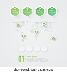 World map with modern title buttons 