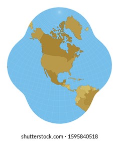 World Map. Modified stereographic projection for the conterminous United States. Map of the world with meridians on blue background. Vector illustration.