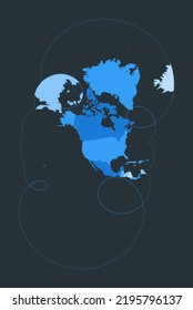 World Map. Modified stereographic projection for the United States including Alaska and Hawaii. Futuristic world illustration for your infographic. Nice blue color palette.