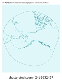 World Map. Modified stereographic projection for Alaska. Outline style. High Detail World map for infographics, education, reports, presentations. Vector illustration.