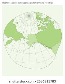 World Map. Modified stereographic projection for Alaska. Countries style. High Detail World map for infographics, education, reports, presentations. Vector illustration.